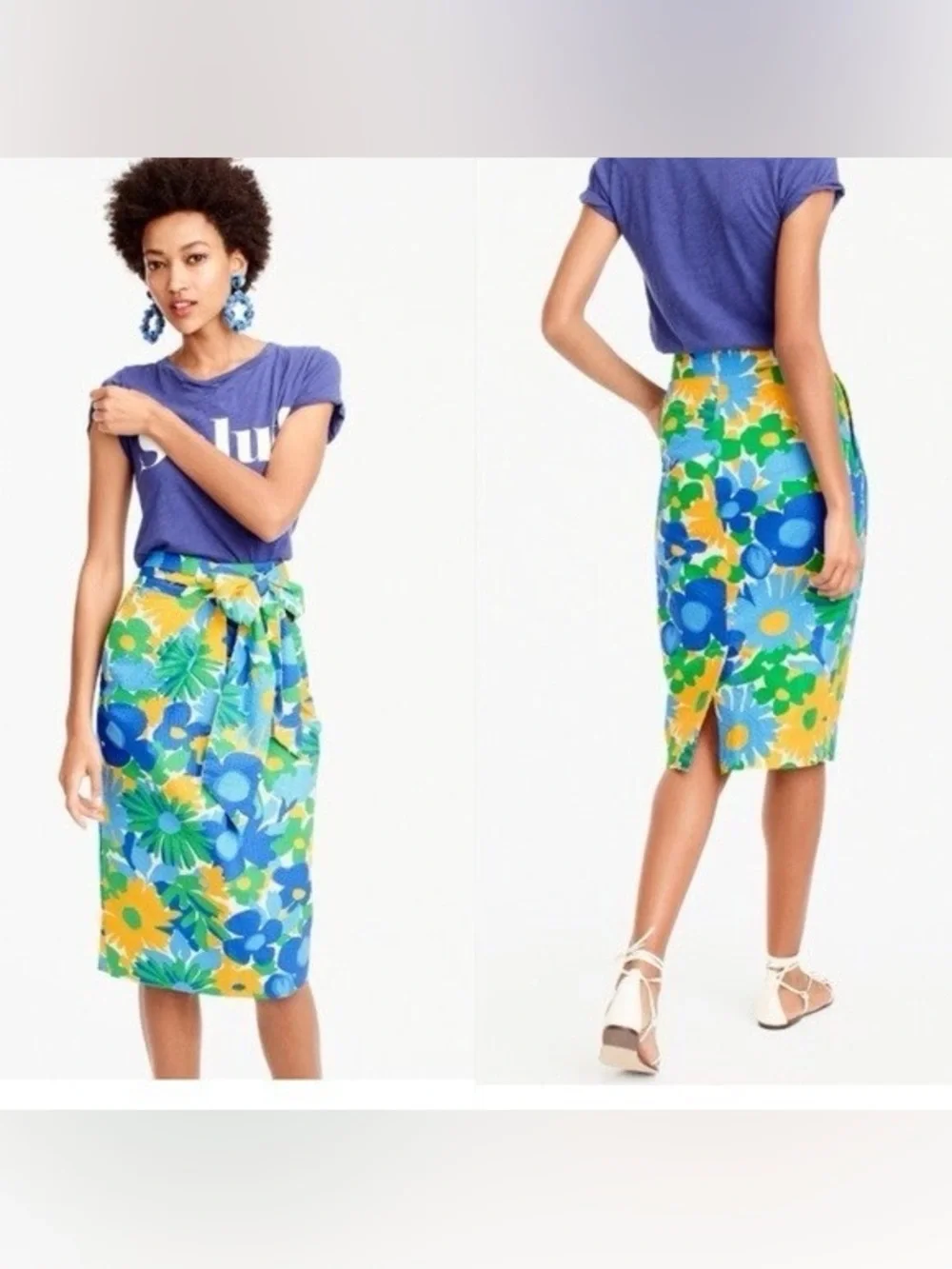 J Crew Tie Waist Puckered Morning Floral Pencil Skirt Size 6 - Picture 1 of 6
